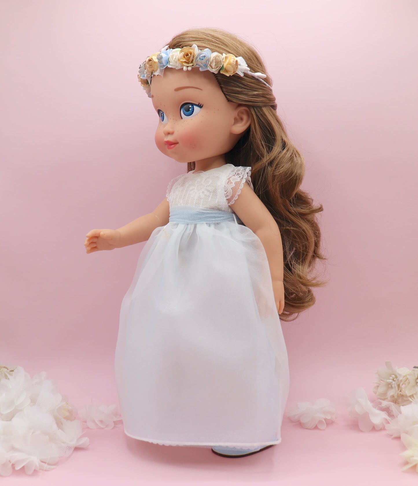 Muñeca de comunión personalizada con vestido NICOLE ORGANZA AZUL