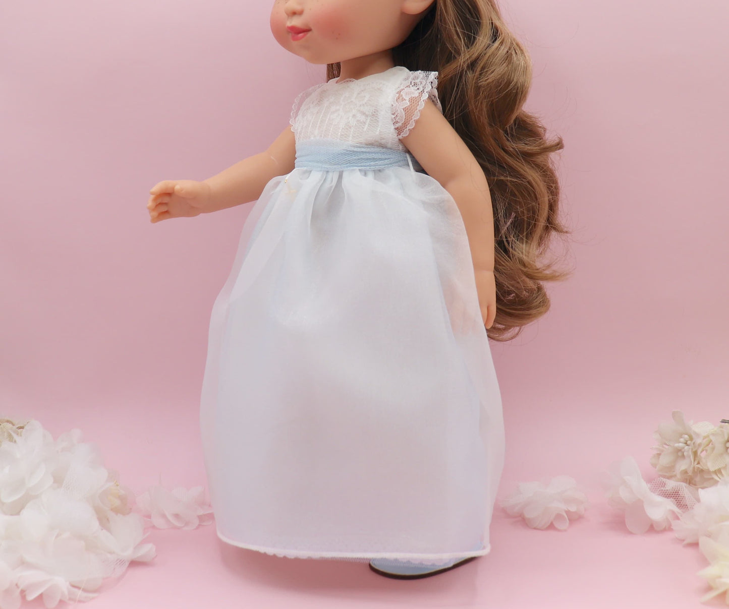 Vestido de comunhão boneca de organza abril