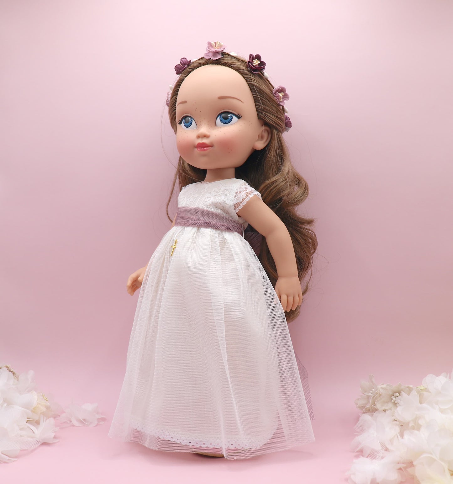 Muñeca de comunión personalizada con vestido NICOLE TUL BLANCO