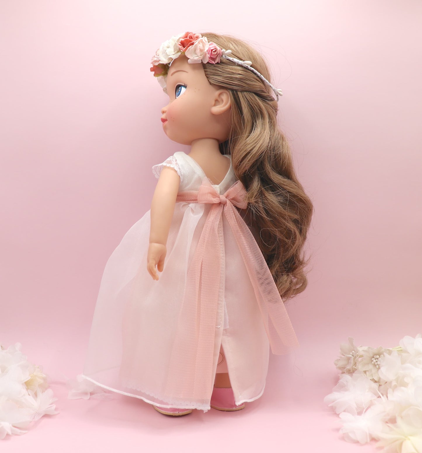 Muñeca de comunión personalizada con vestido NICOLE ORGANZA ROSA
