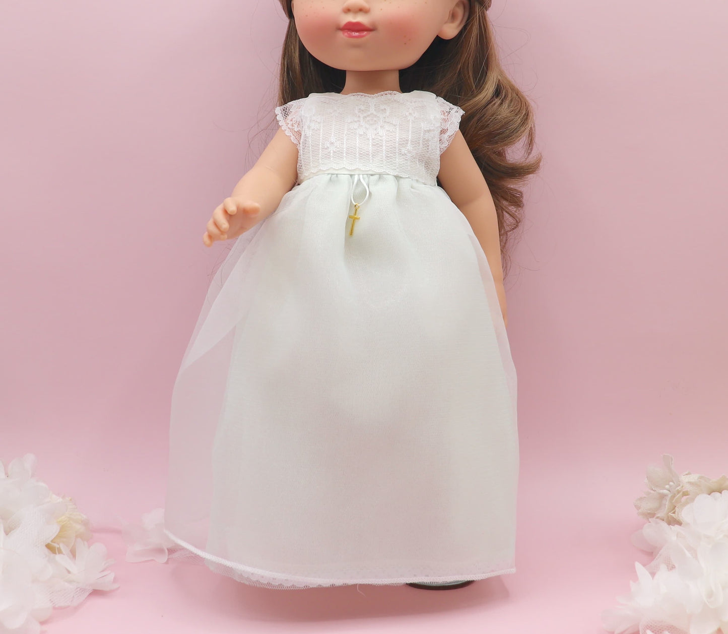 Vestido de comunhão boneca de organza abril