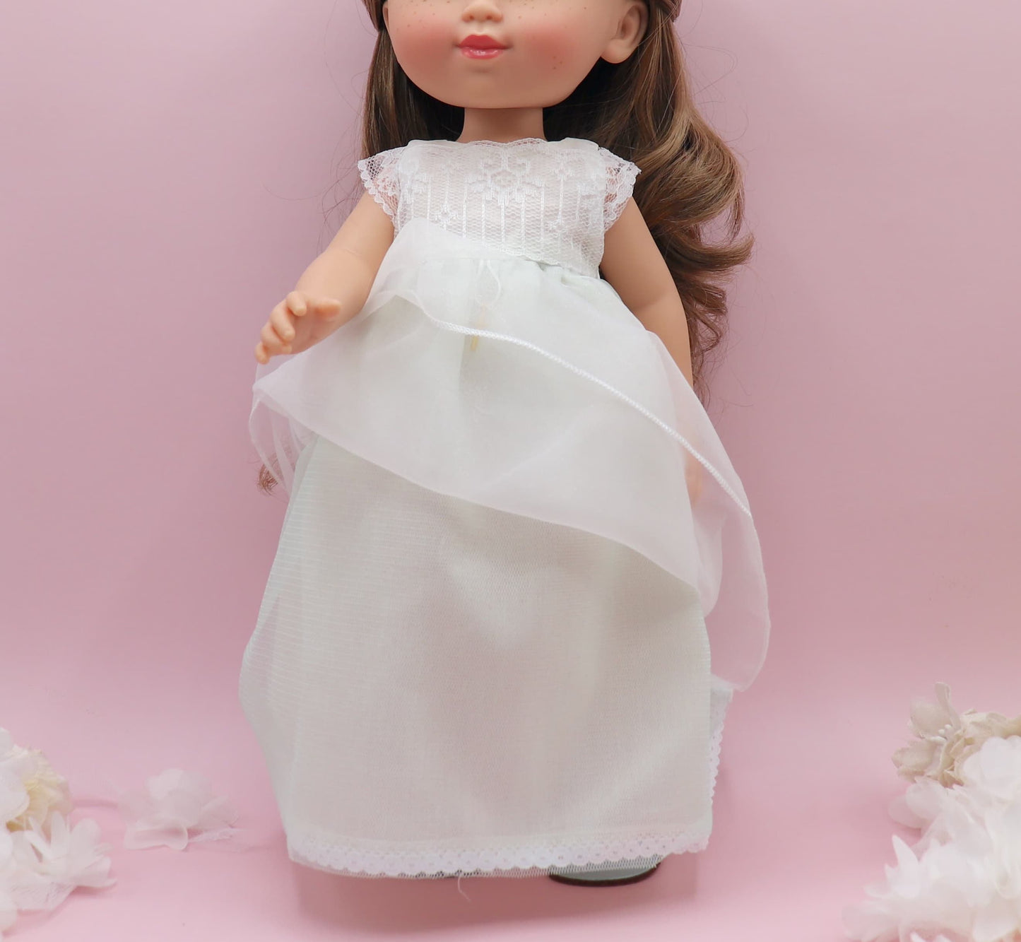 Vestido de comunhão boneca de organza abril