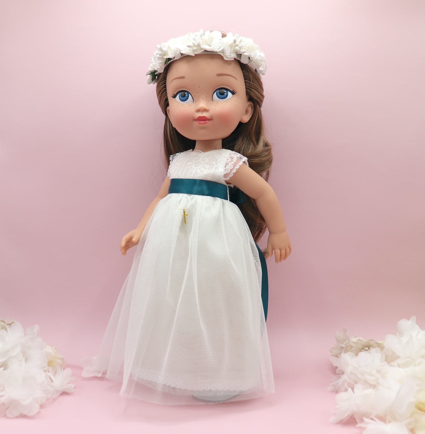 Muñeca de comunión personalizada con vestido NICOLE TUL VERDE