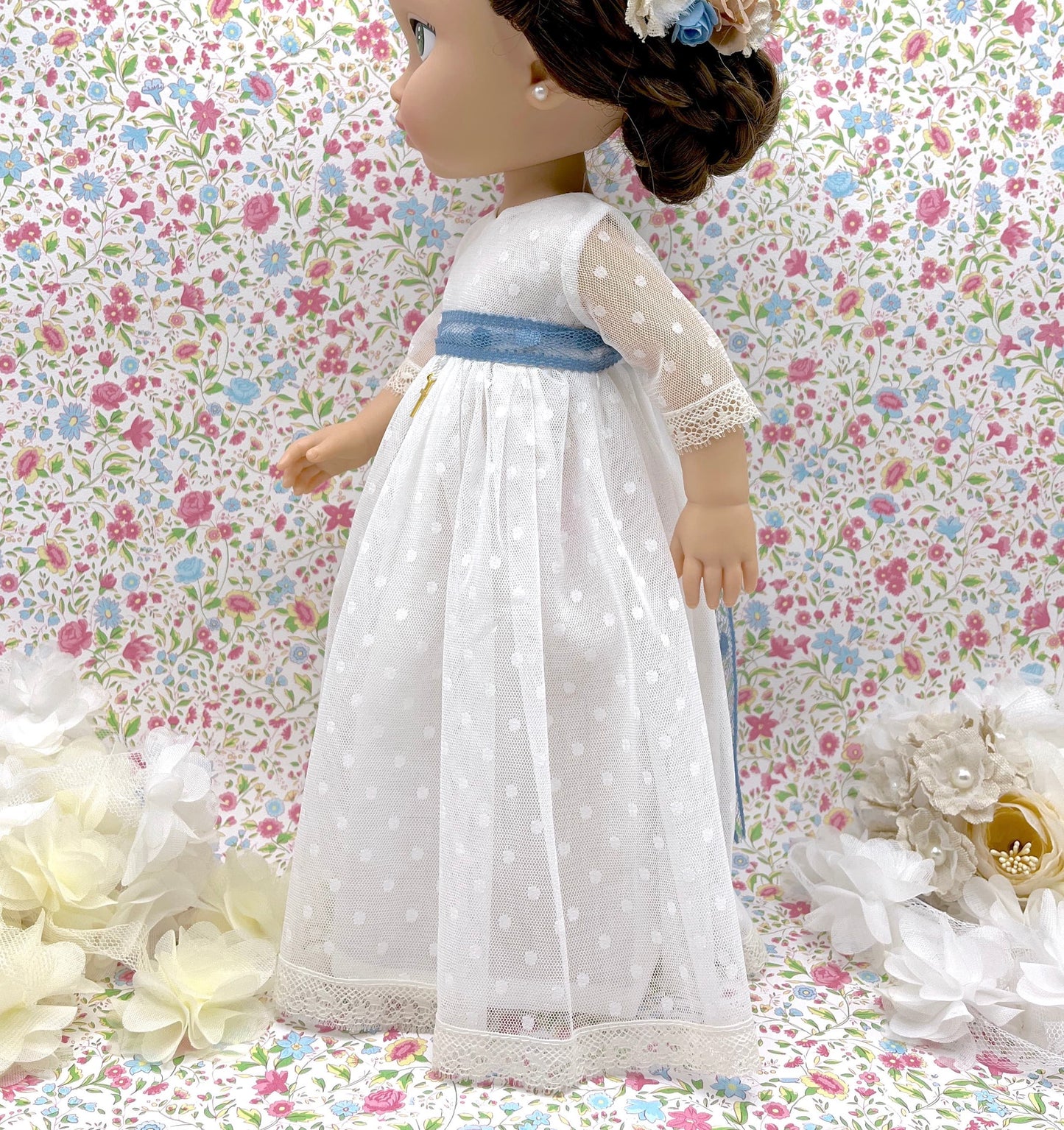 Vestido comunión muñeca Angélica sin volantes en mangas