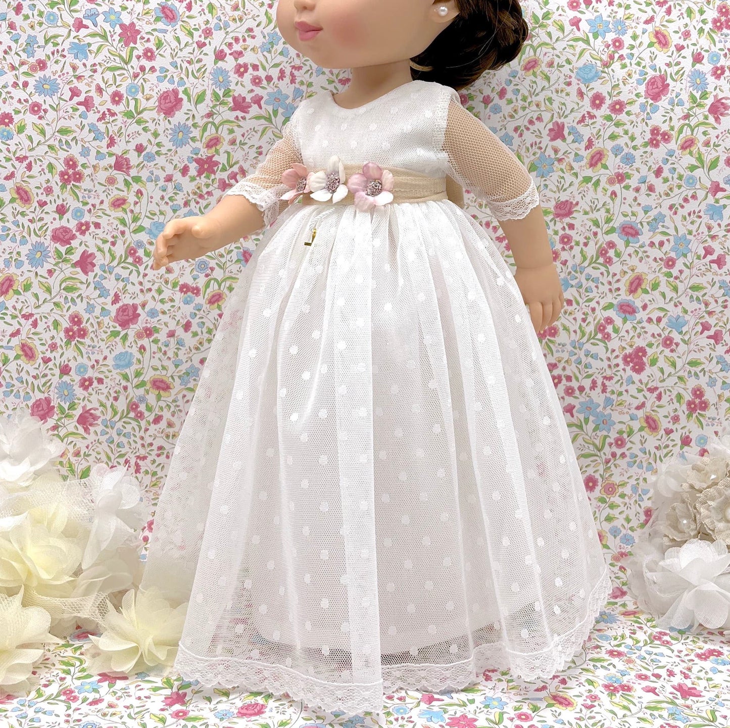 Vestido comunión muñeca Angélica manga tul liso
