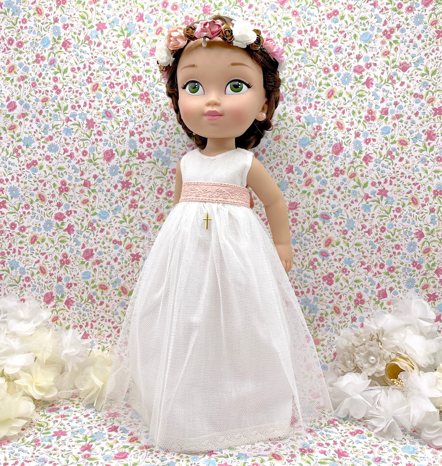 Muñeca de comunión personalizada con vestido de TUL sin mangas