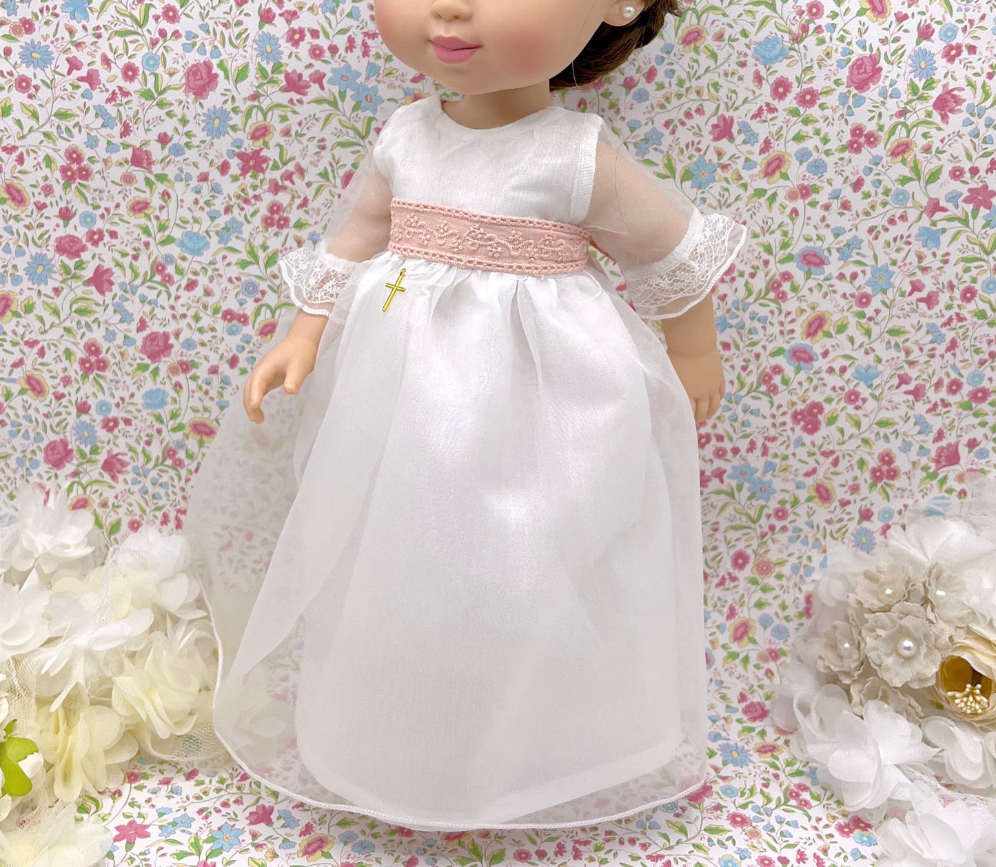Vestido de comunhão boneca de organza liso
