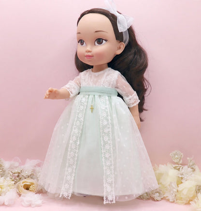 Muñeca de comunión personalizada con vestido Adrienne Verde Agua
