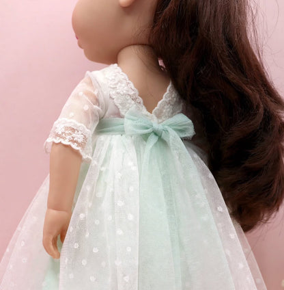 Muñeca de comunión personalizada con vestido Adrienne Verde Agua