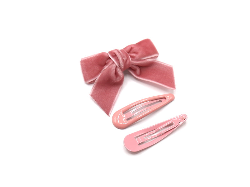 Clip lazo terciopelo rosa y 2 clips rosa