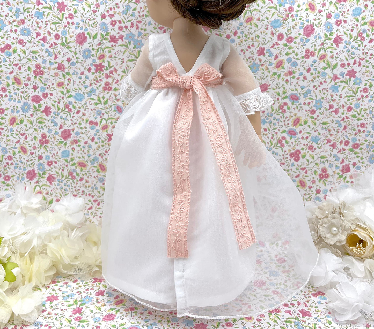 Personalized communion doll with plain organza dress