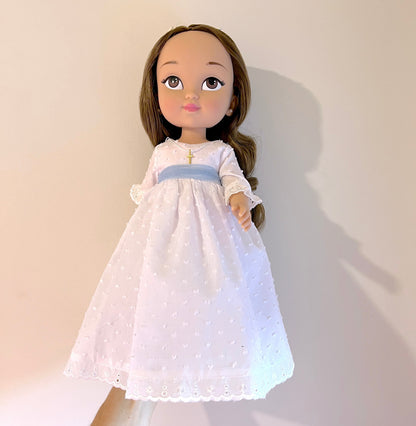 Personalized communion doll with Cristina plumeti dress - WITHOUT RUFFLE ON NECK