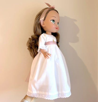 Muñeca de comunión personalizada con vestido Cristina Lino- SIN VOLANTE EN CUELLO