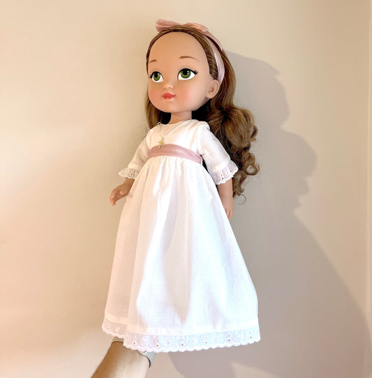 Muñeca de comunión personalizada con vestido Cristina Lino- SIN VOLANTE EN CUELLO