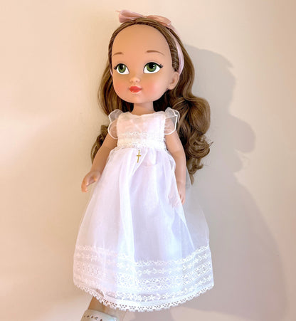 Personalized communion doll with April organza dress