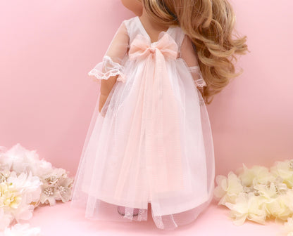 Muñeca de comunión personalizada con vestido Atenea puntilla rosa TUL