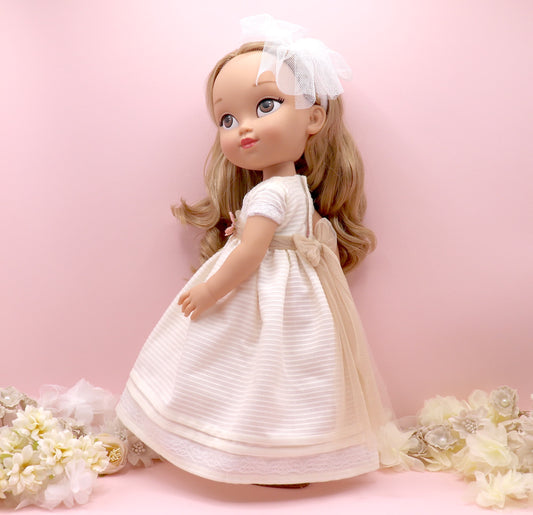 Personalized communion doll with Pandora ottoman dress