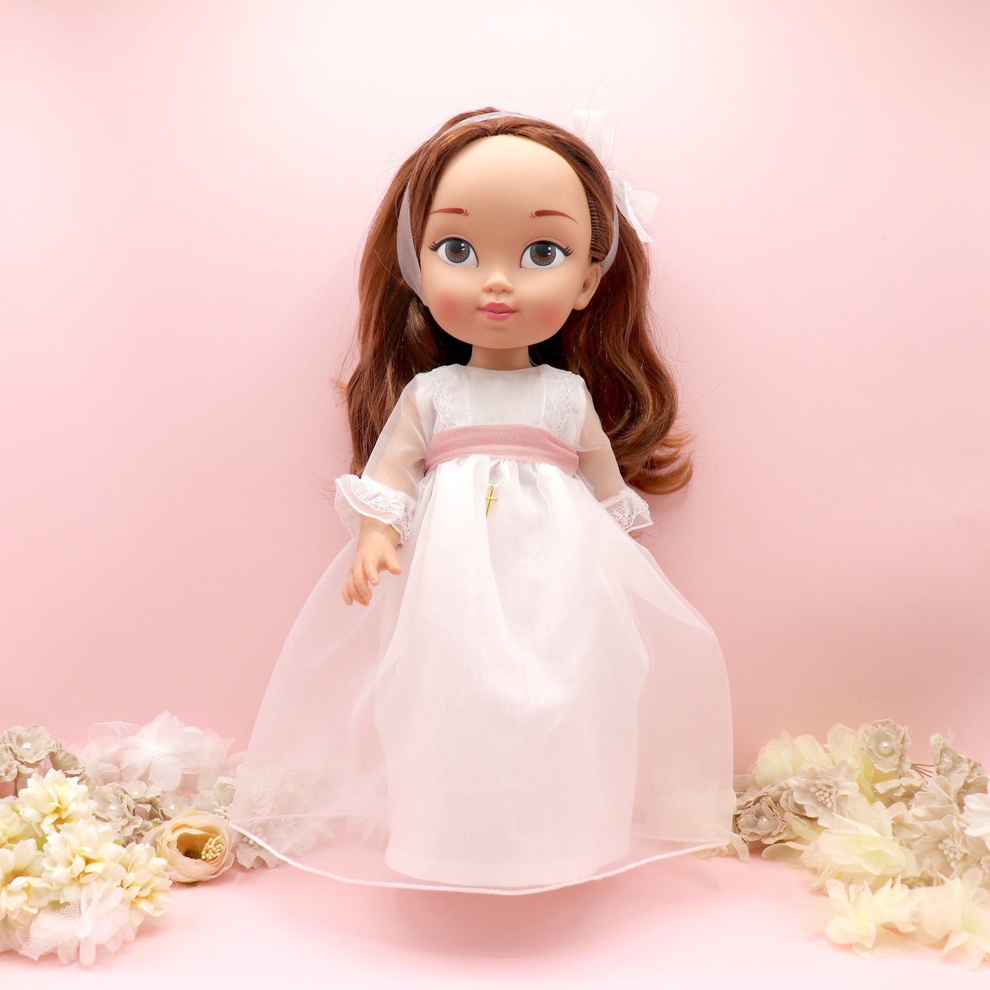 Boneca de comunhão personalizada com vestido de organza Vênus