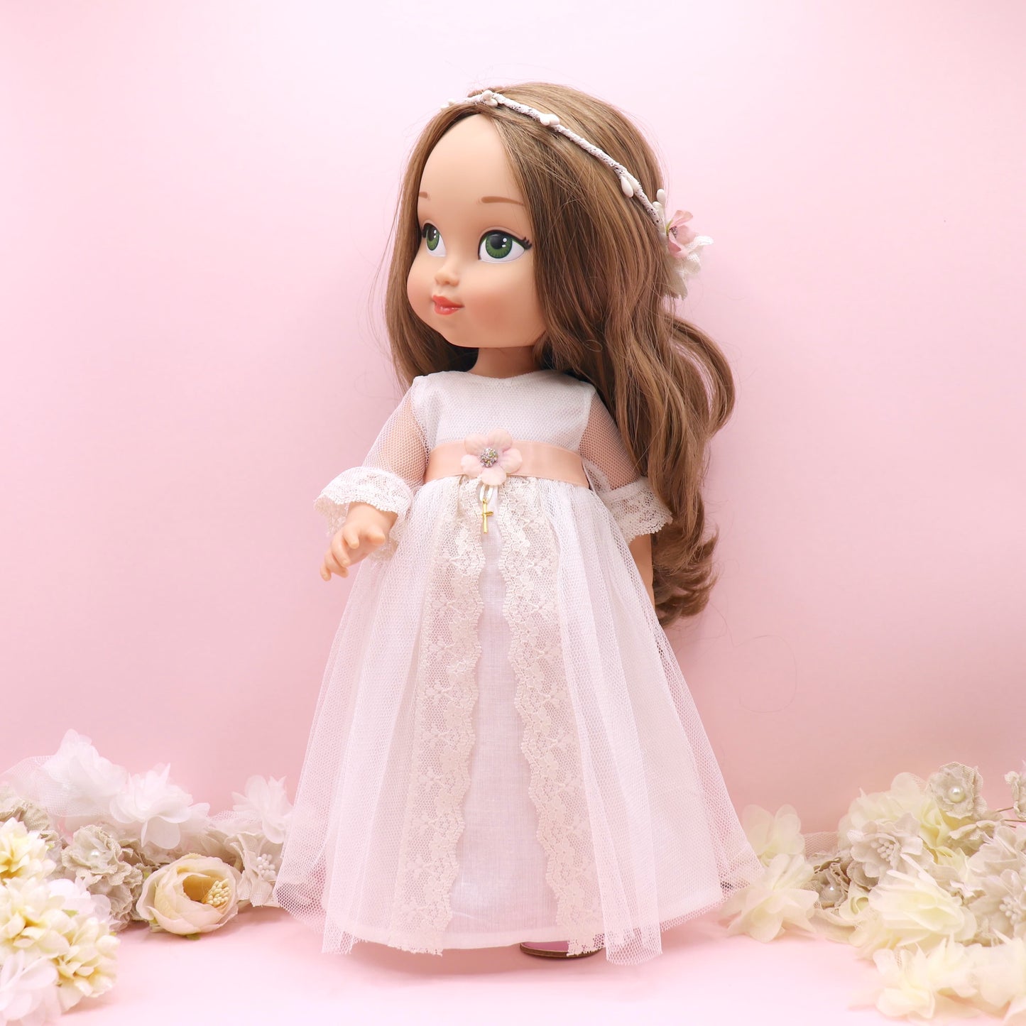 Muñeca de comunión personalizada con vestido Olympia Natural