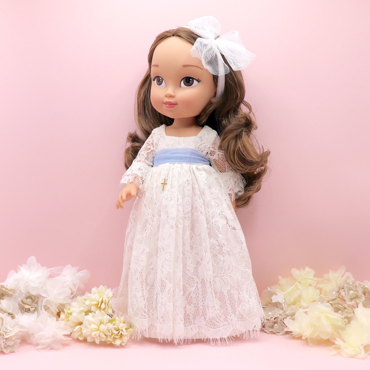 Personalized communion doll with Minerva dress