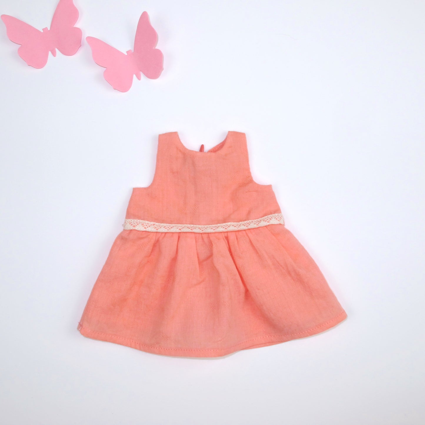 Vestido de verano Coral con puntilla, forro y cremallera  –  Muñeca