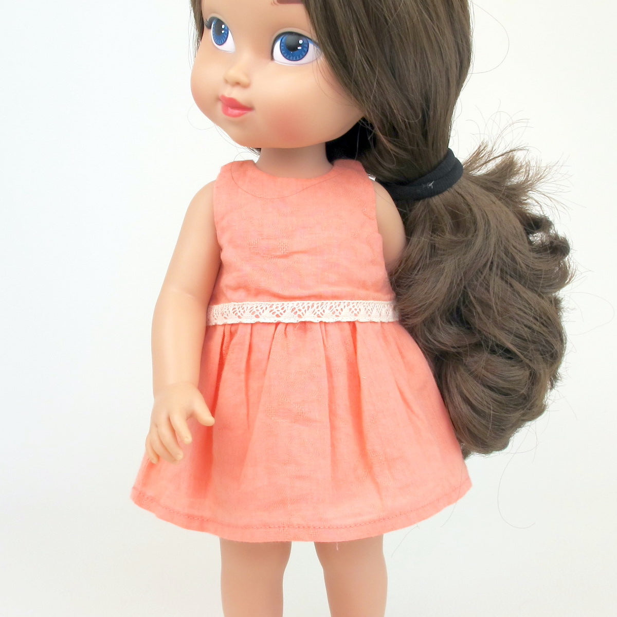 Vestido de verano Coral con puntilla, forro y cremallera  –  Muñeca