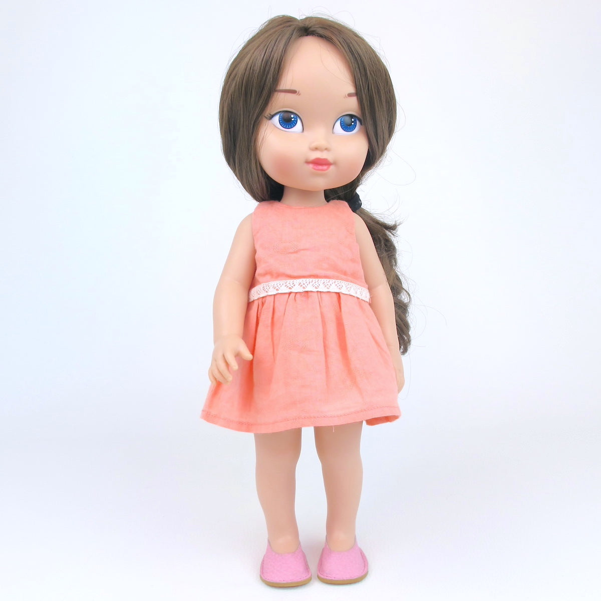 Vestido de verano Coral con puntilla, forro y cremallera  –  Muñeca