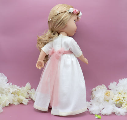 Personalized communion doll with Celine linen dress