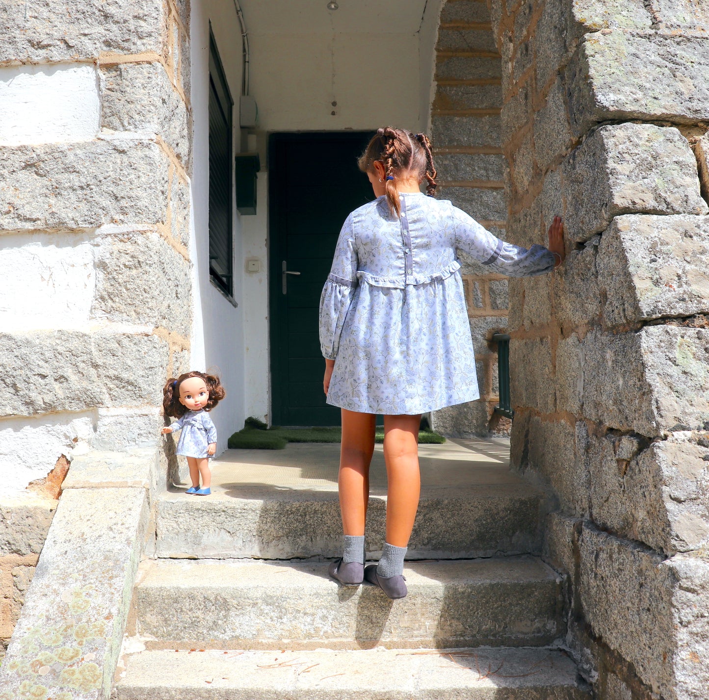 Vestido MARINELLA de flores celeste - niña