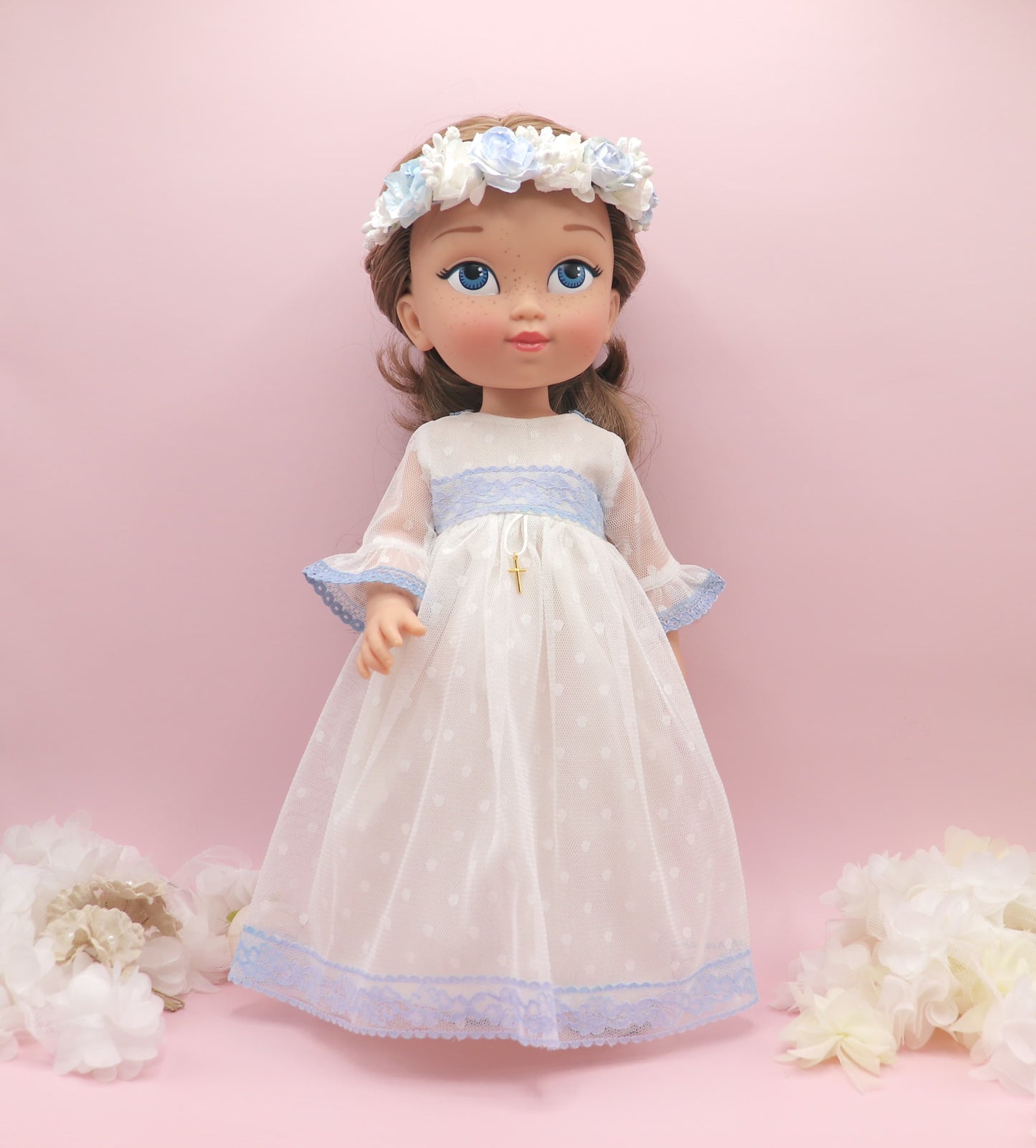 Muñeca de comunión personalizada con vestido ROSANNA PLUMETI AZUL