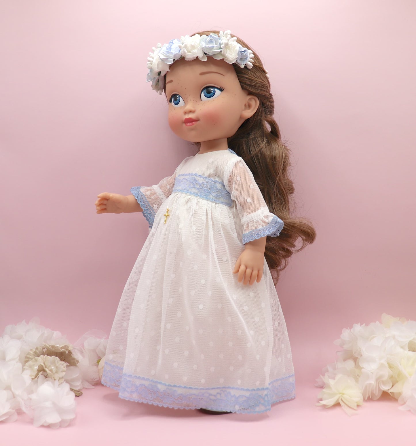 Muñeca de comunión personalizada con vestido ROSANNA PLUMETI AZUL