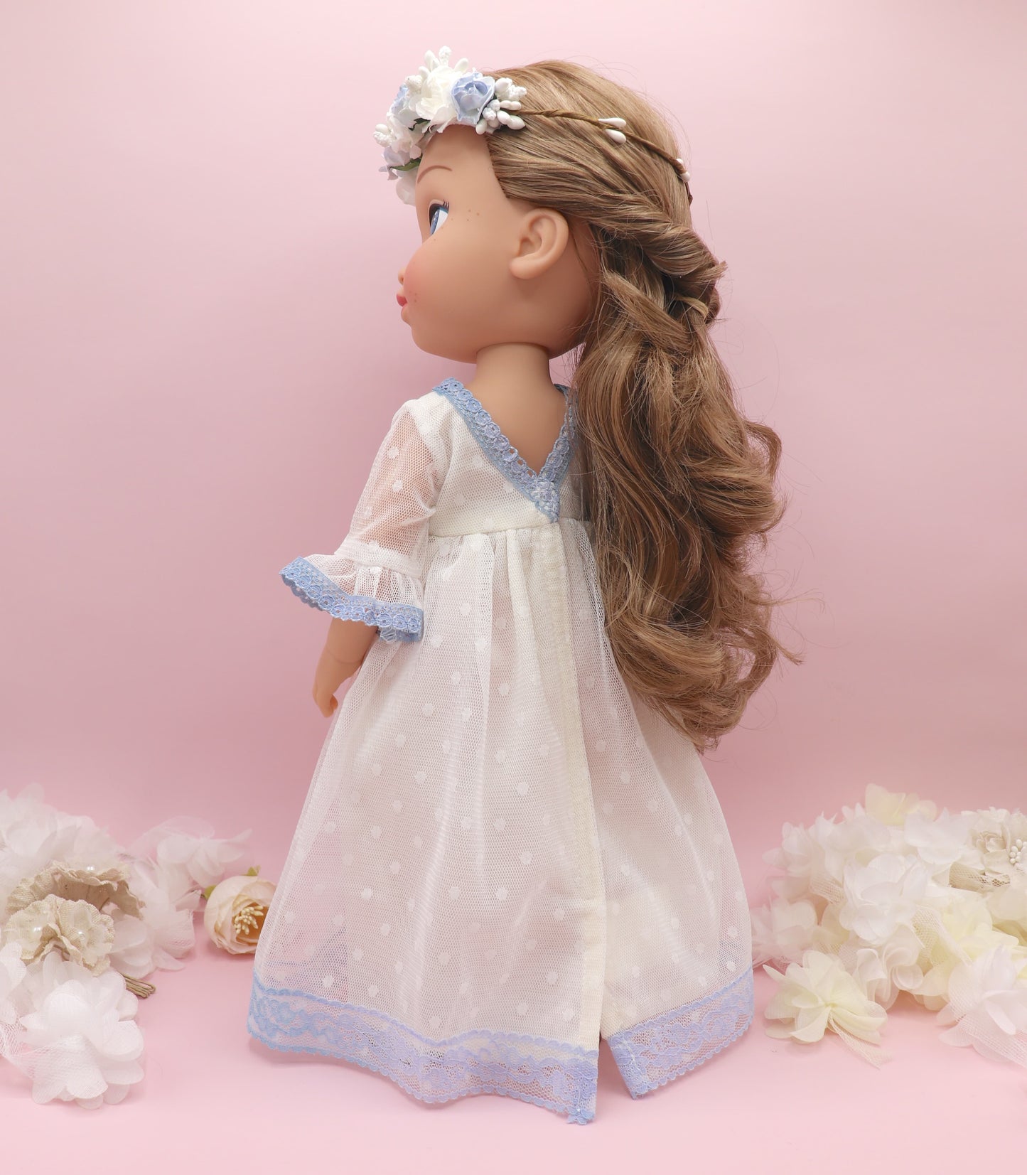 Muñeca de comunión personalizada con vestido ROSANNA PLUMETI AZUL