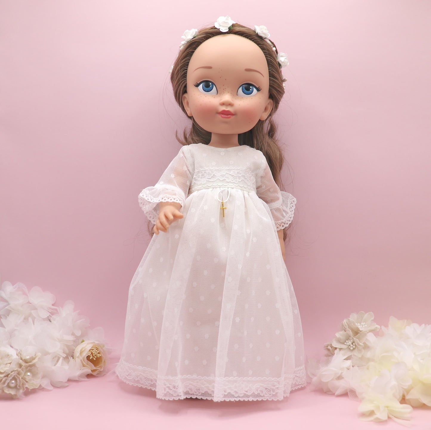 Muñeca de comunión personalizada con vestido Rosanna PLUMETI BLANCO