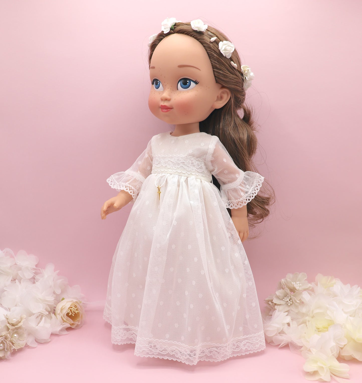 Muñeca de comunión personalizada con vestido Rosanna PLUMETI BLANCO