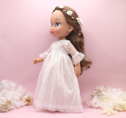 Muñeca de comunión personalizada con vestido Rosanna PLUMETI BLANCO