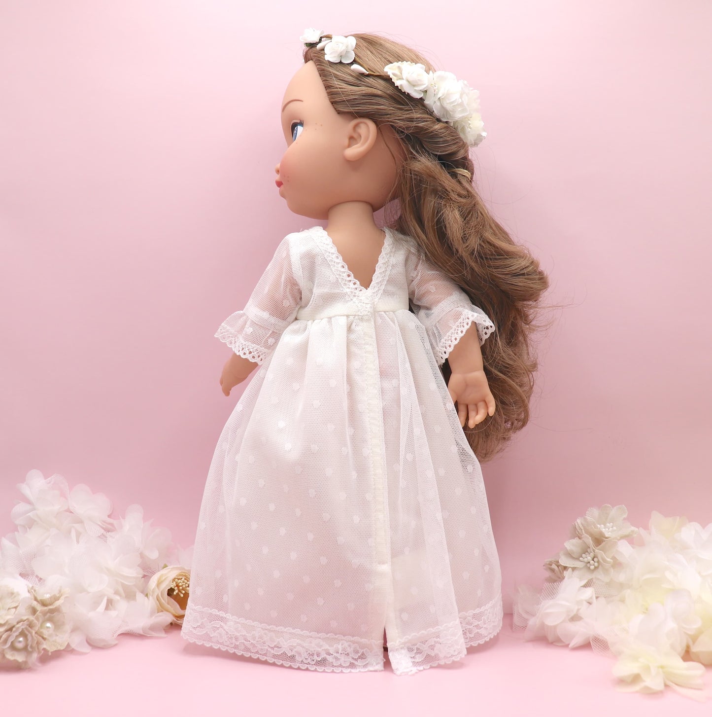 Muñeca de comunión personalizada con vestido Rosanna PLUMETI BLANCO