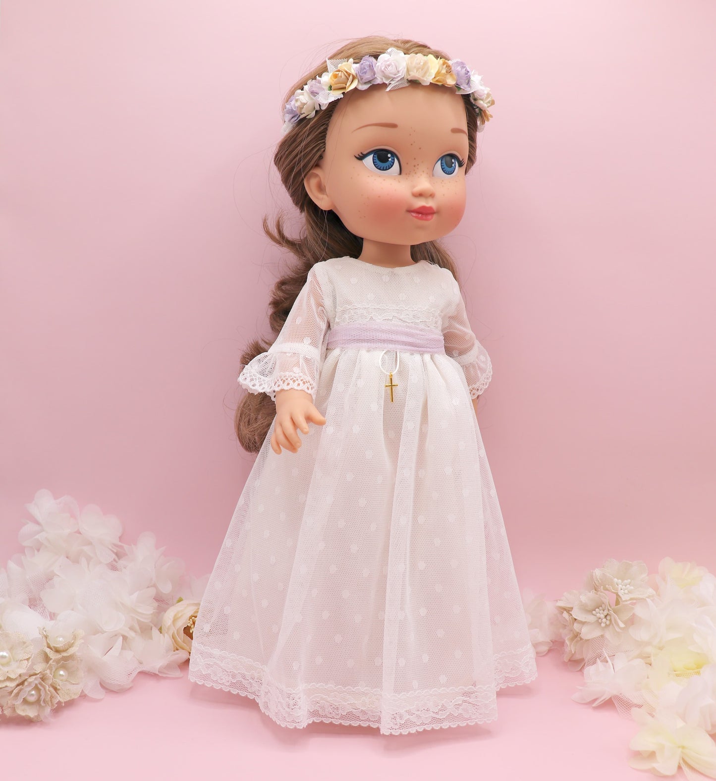 Muñeca de comunión personalizada con vestido Rosanna PLUMETI BLANCO