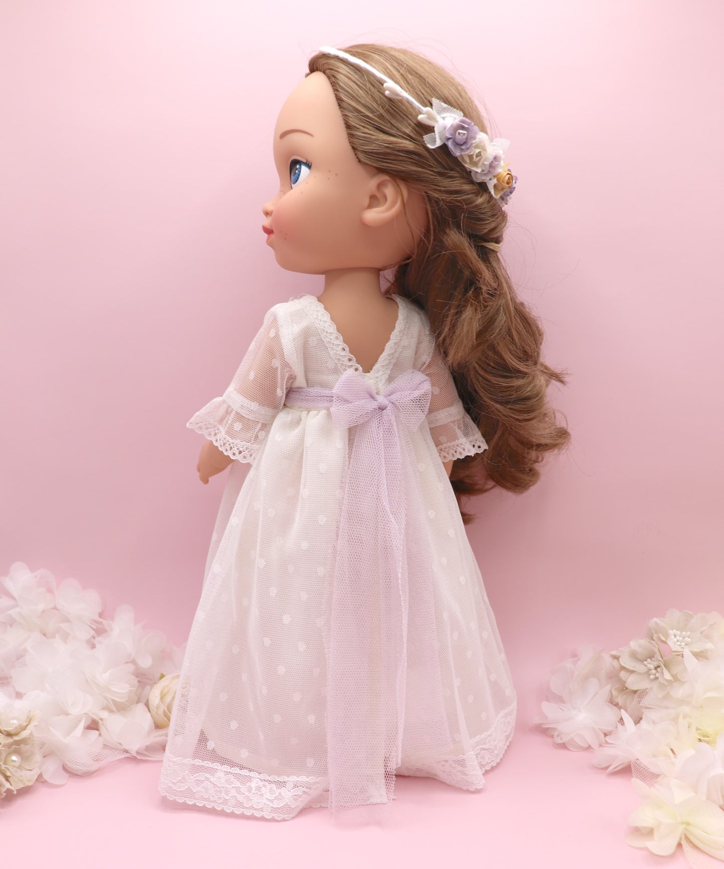 Muñeca de comunión personalizada con vestido Rosanna PLUMETI BLANCO