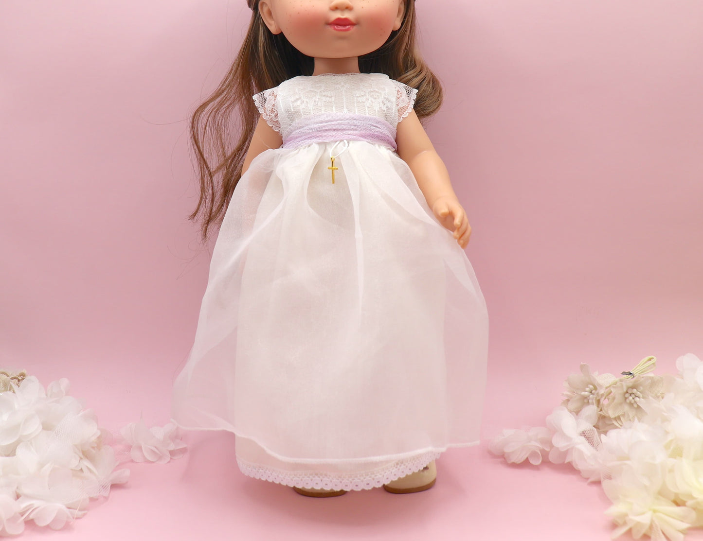 Vestido comunión muñeca Nicole organza BLANCO