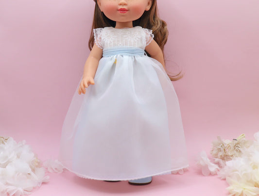 Vestido comunión muñeca Nicole organza CELESTE