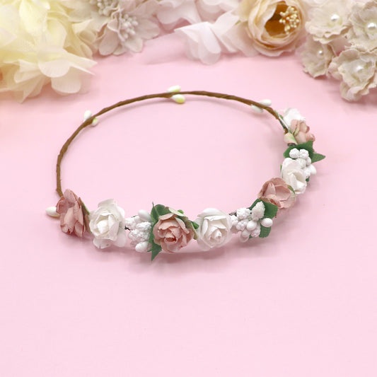 Coronita ROMANA muñeca - Rosa nude y verde