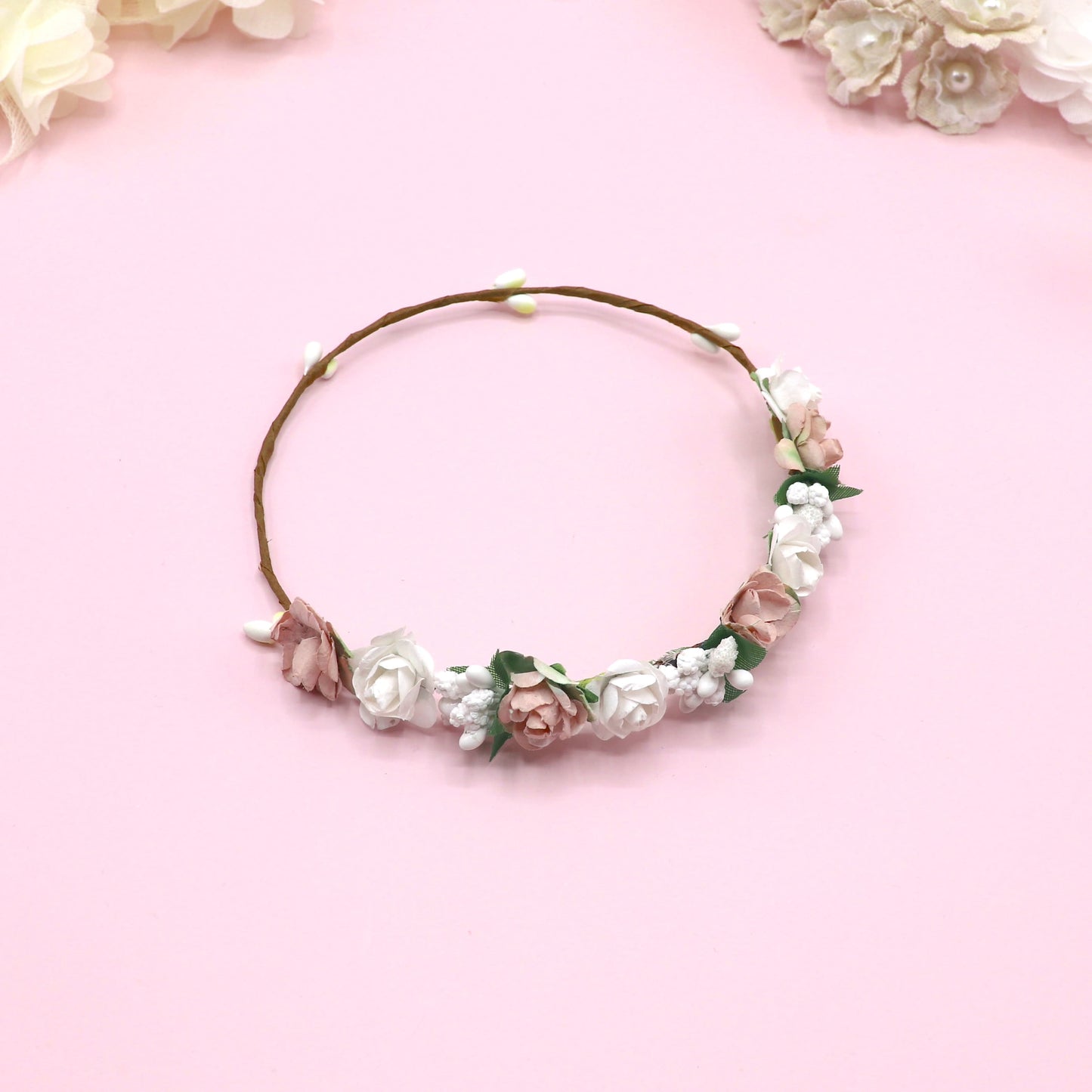 Coronita ROMANA muñeca - Rosa nude y verde