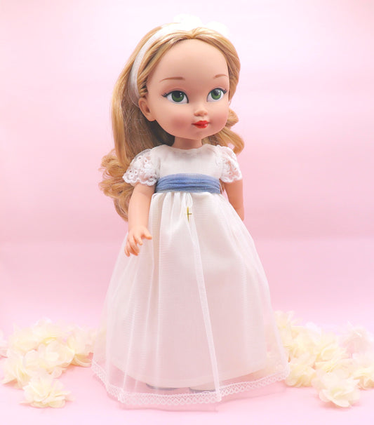 Muñeca de comunión personalizada con vestido June tul liso