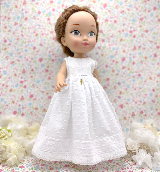 Muñeca de comunión personalizada con vestido Zoe plumeti