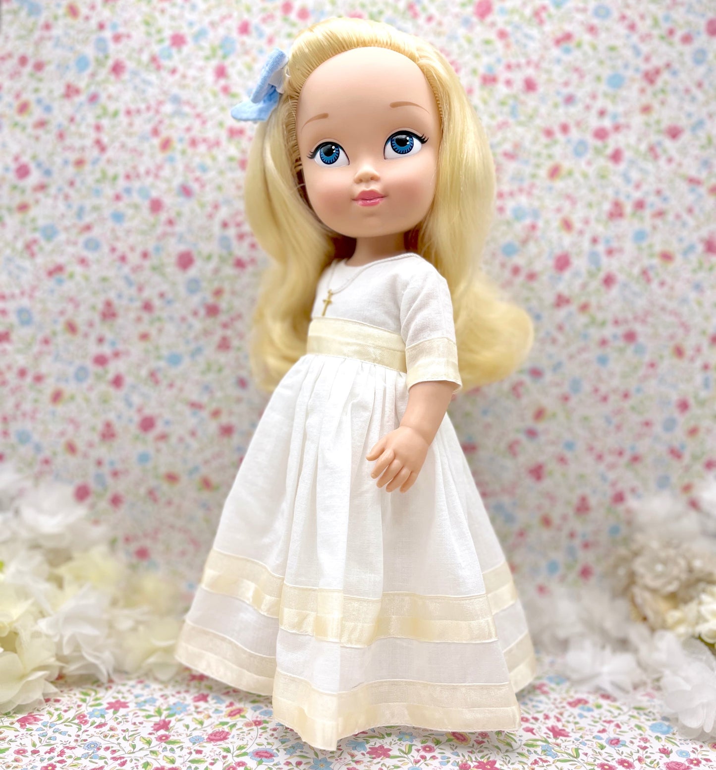 Personalized communion doll with Megan Lino dress