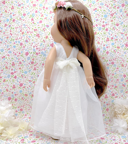 Muñeca de comunión personalizada con vestido de organza sin mangas