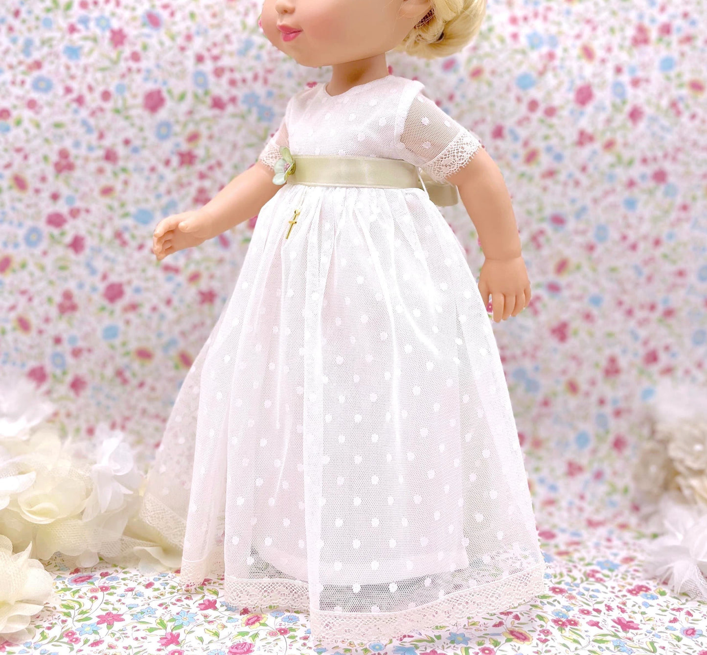 Angélica doll short sleeve communion dress