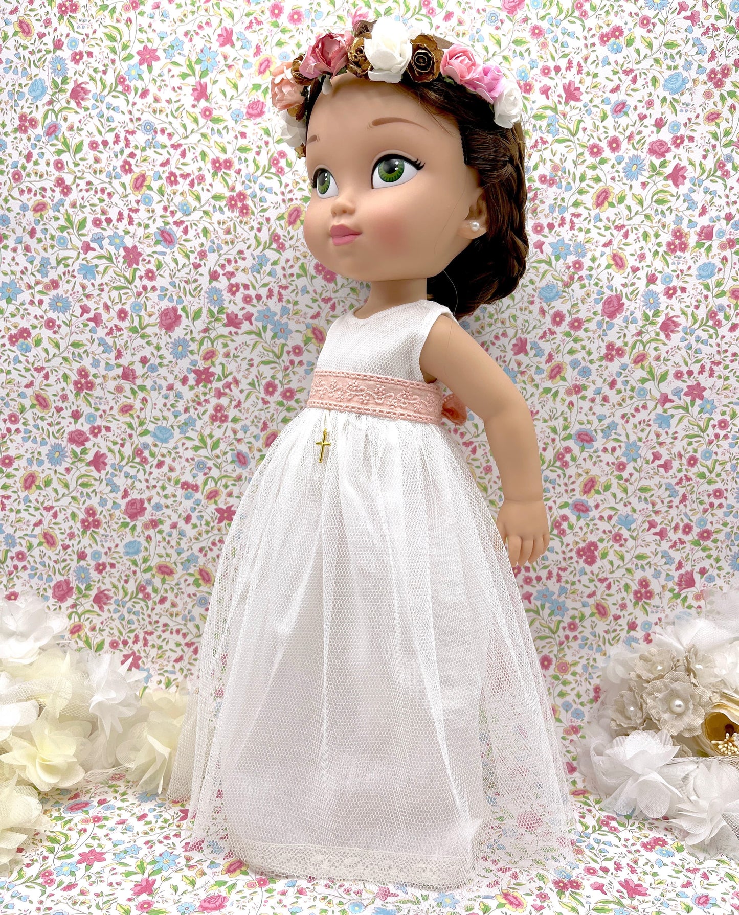 Muñeca de comunión personalizada con vestido de TUL sin mangas