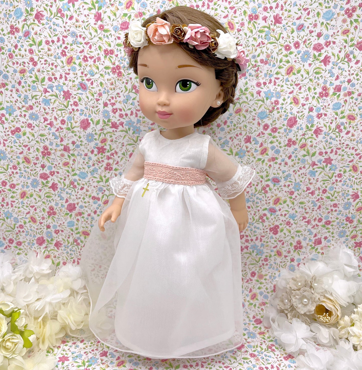 Muñeca de comunión personalizada con vestido Liso de organza