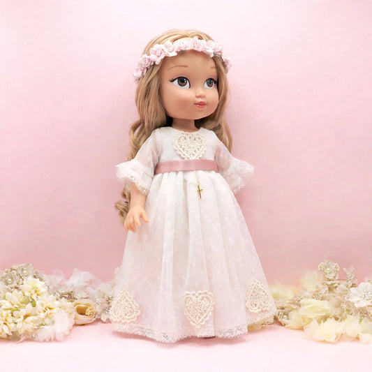 Muñeca de comunión personalizada con vestido Amore PLUMETI
